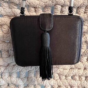 Vintage Jessica McClintock Black Satin Square Evening Crossbody Bag Clutch